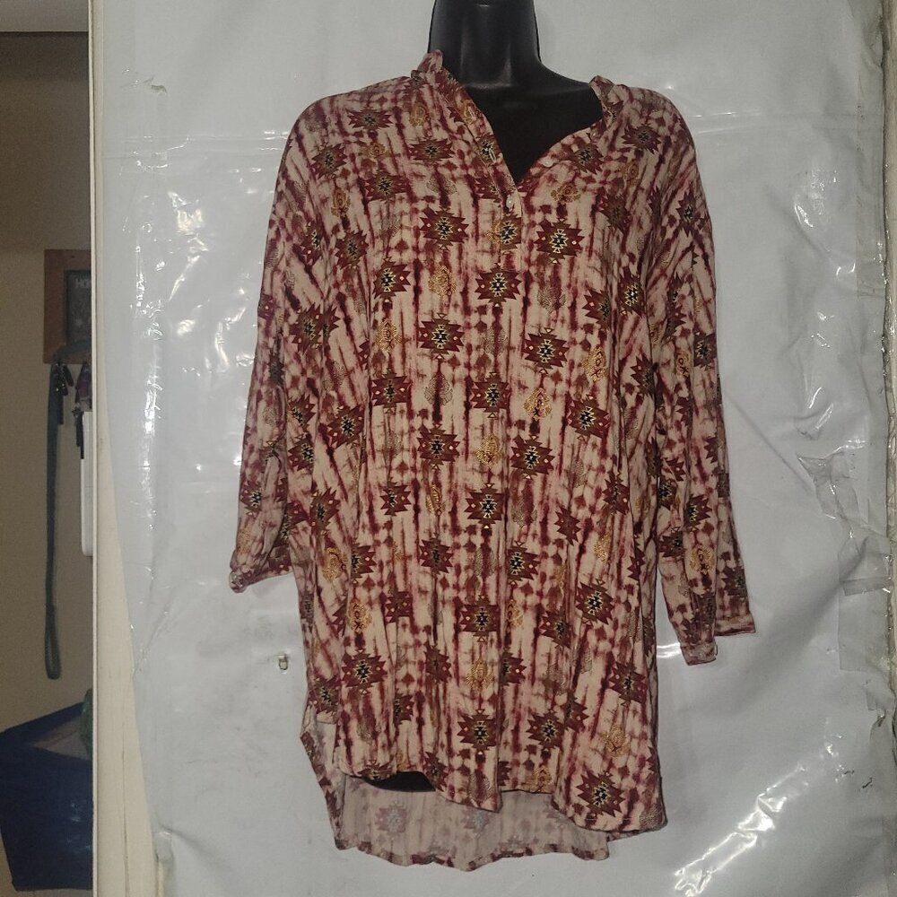 ICEBERG FEMME Boho Tunic Top Aztec Print designer Button Up Shirt plus size 4X
